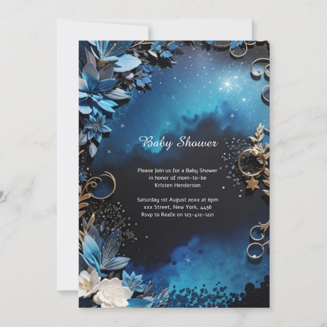 Convite para Chás de fraldas Elegante Floral (Frente)