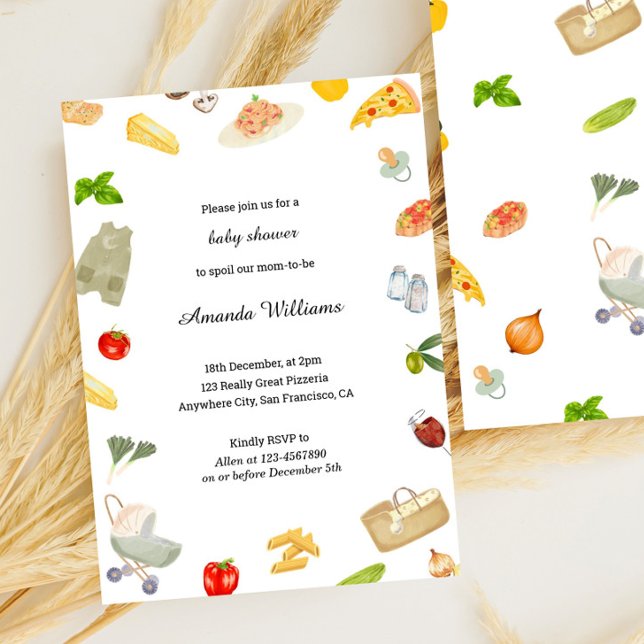 Convite para Chás de fraldas Elegante Italiano (a little meatball, italian, baby shower invitations, modern, watercolor, italian baby shower, baby s)