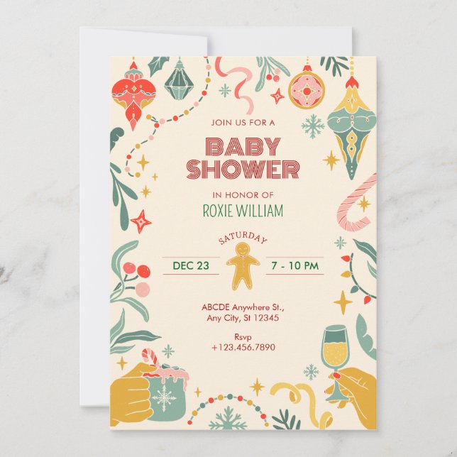 Convite para chás de fraldas enfeites de natal (Frente)