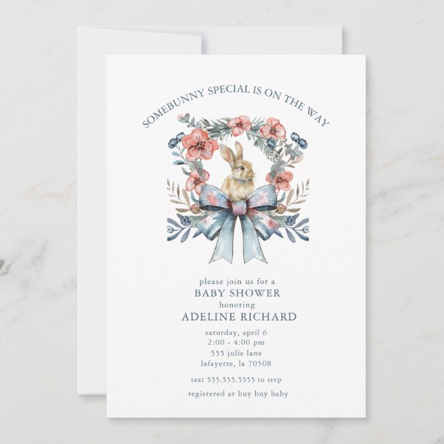 Convite para Chás de fraldas especiais de coelho (Frente)