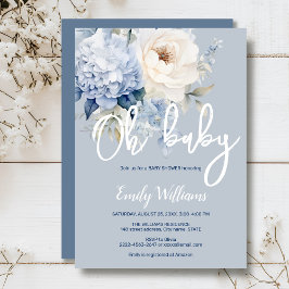 Convite para chás de fraldas florais, azuis e bran