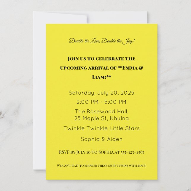 Convite para Chás de fraldas Gêmeos Adoráveis (Frente)