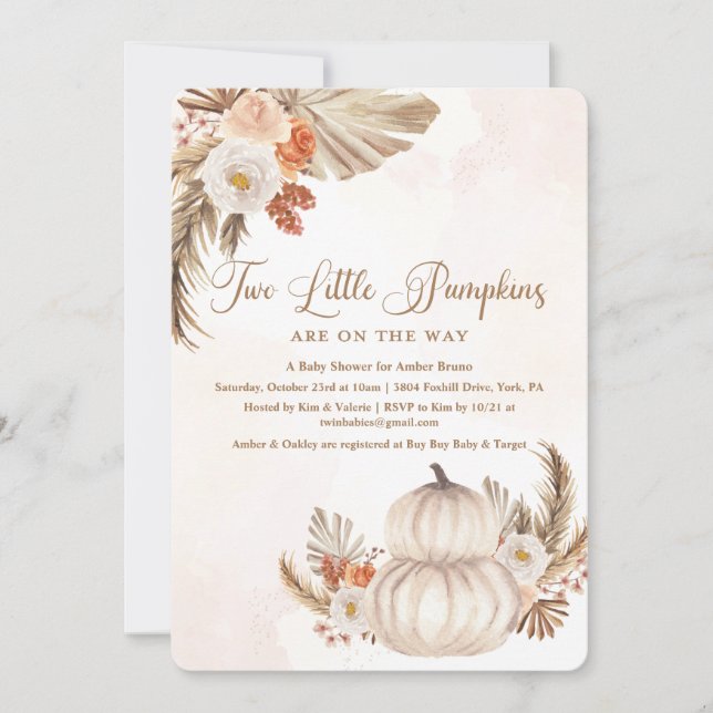 Convite para Chás de fraldas Gêmeos Russos de Abób (Frente)