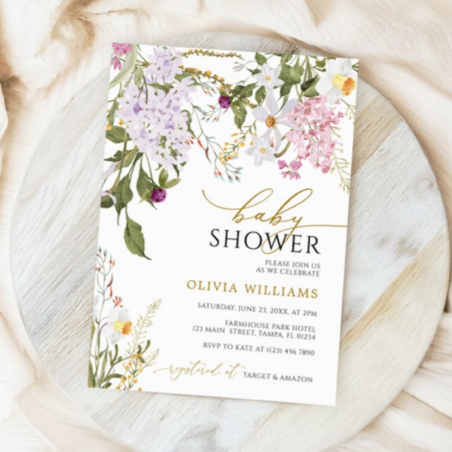 Convite para Chás de fraldas Lilac Wildflower (Criador carregado)