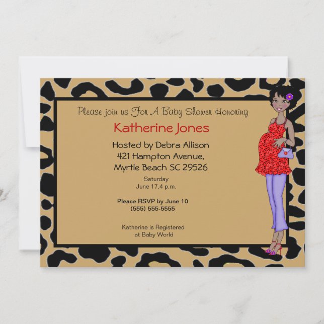 Convite para Chás de fraldas Mãe Afro-Americana (Frente)