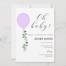 Convite para chás de fraldas, Menina, Balão Roxo