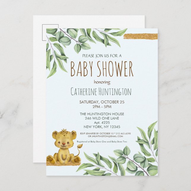 Convite para Chás de fraldas Moderno da Selva Safa (Frente/Verso)