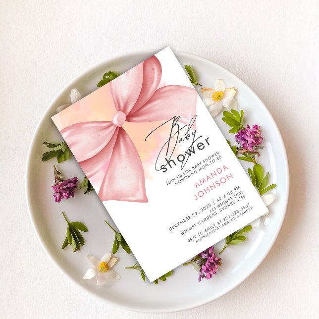 Convite para Chás de fraldas Moderno de arco Rosa (Criador carregado)