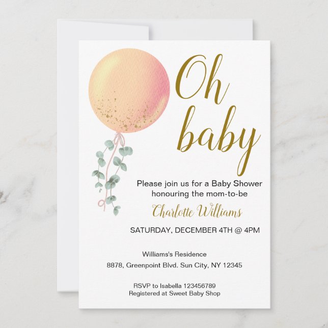 Convite para Chás de fraldas Neutro de Gênero Edit (Frente)