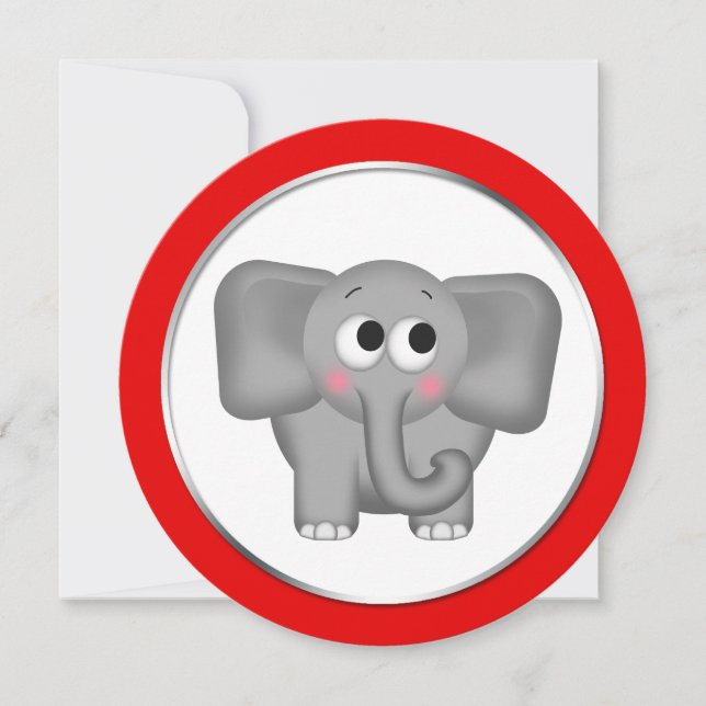 Convite para Chás de fraldas redondos de elefante  (Frente)