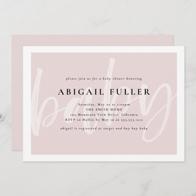 Convite para Chás de fraldas Rosa e Branco Brutos (Frente/Verso)