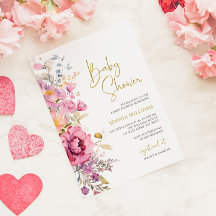 Convite para Chás de fraldas Roxo de Flores Selvag