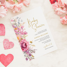 Convite para Chás de fraldas Roxo de Flores Selvag