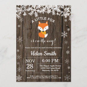 Convite para Chás de fraldas Rustic Fox Winter