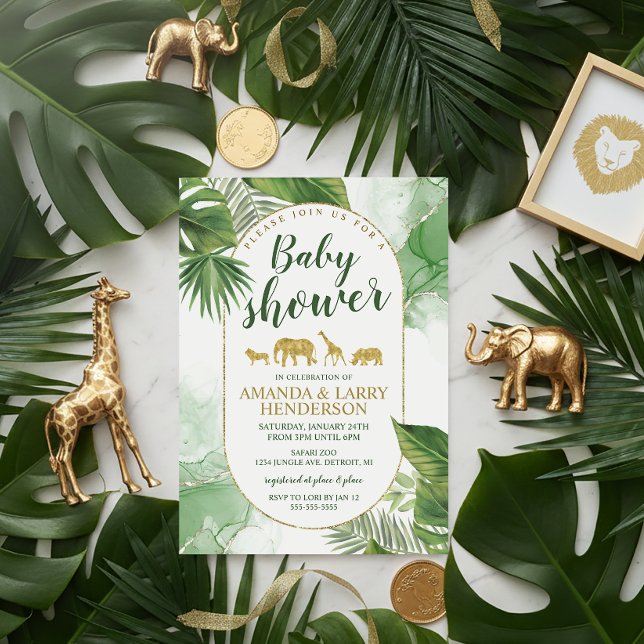 Convite para Chás de fraldas Safari Tropical (Elegant Safari Baby Shower Invitation)