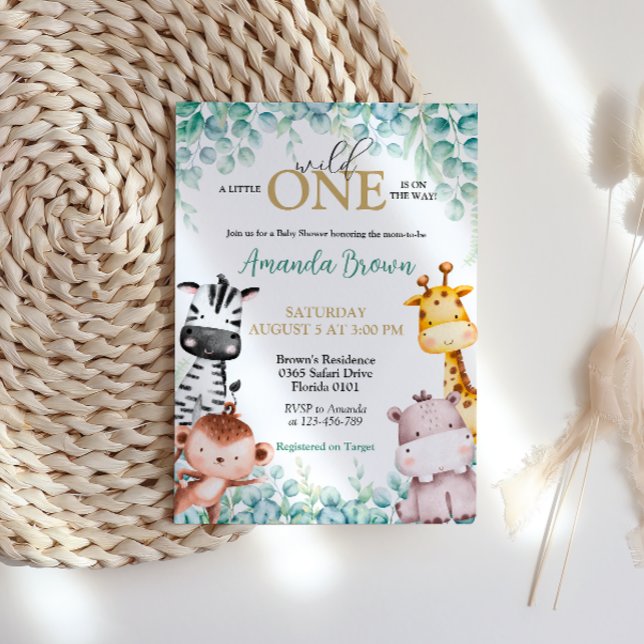 Convite para Chás de fraldas Selvagens de Animais  (Wild One Safari Baby Shower Invitation)