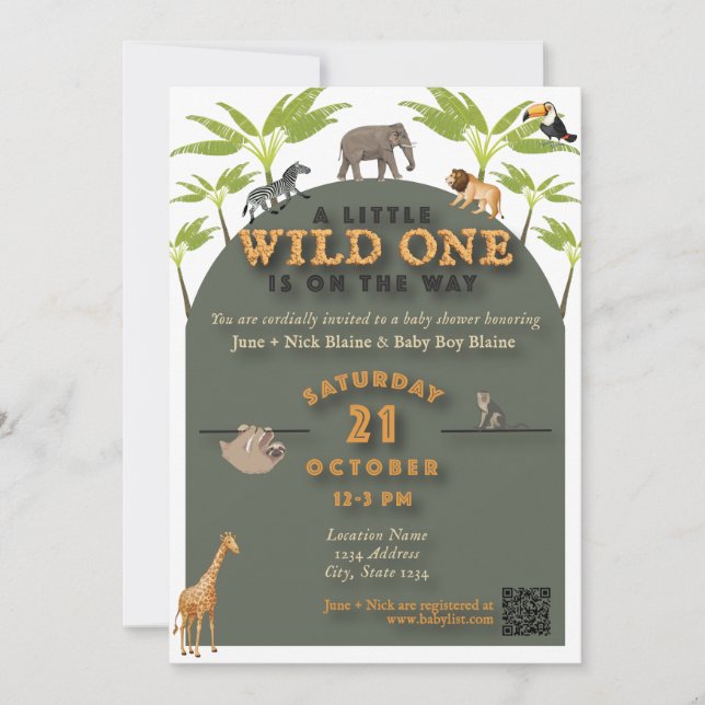 Convite para Chás de fraldas Selvagens "Wild One"  (Frente)