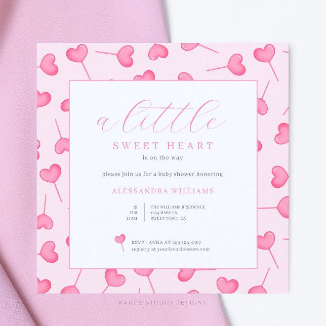 Convite para Chás de fraldas Swetheart (Square 5.25-inch baby shower invitation is shown. Personalize and choose the corner and paper style.)
