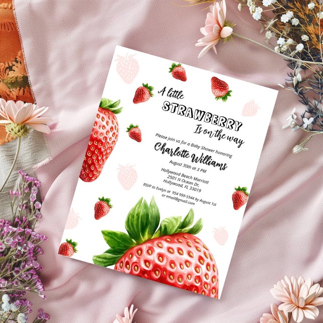 Convite para chás de fraldas - Um pouco de morango (Baby shower Strawberry)