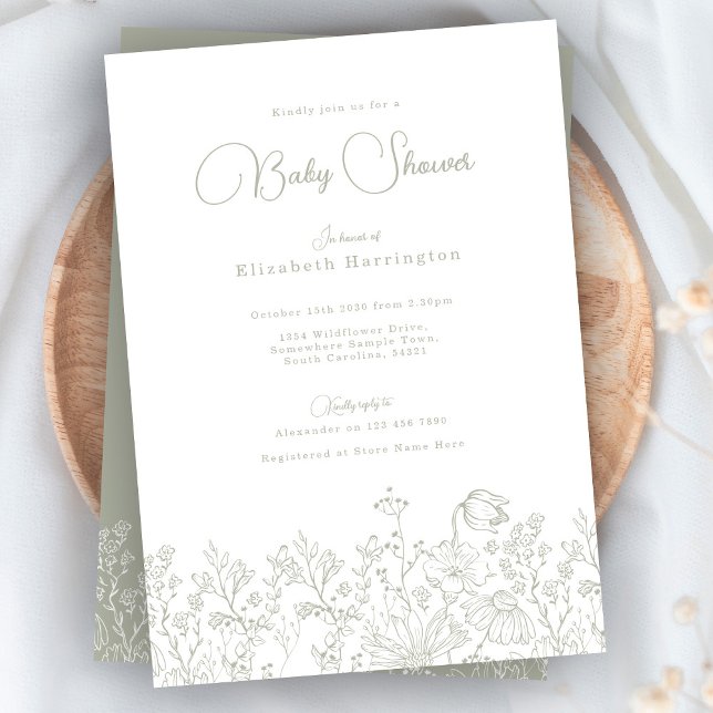 Convite para Chás de fraldas Verdes no Sage de Flo (Criador carregado)