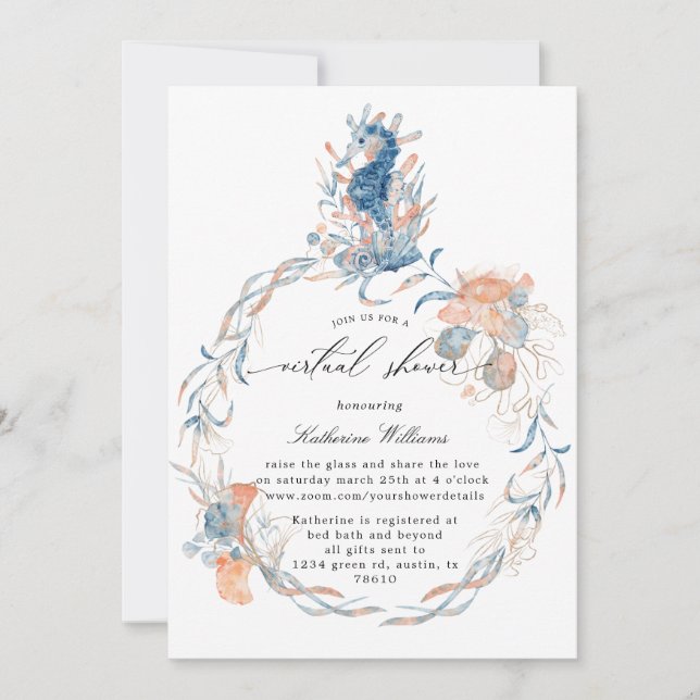 Convite para chás de fraldas virtuais de praia cos (Frente)