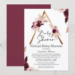 Convite para Chás de fraldas Virtuais Maroon Boho 