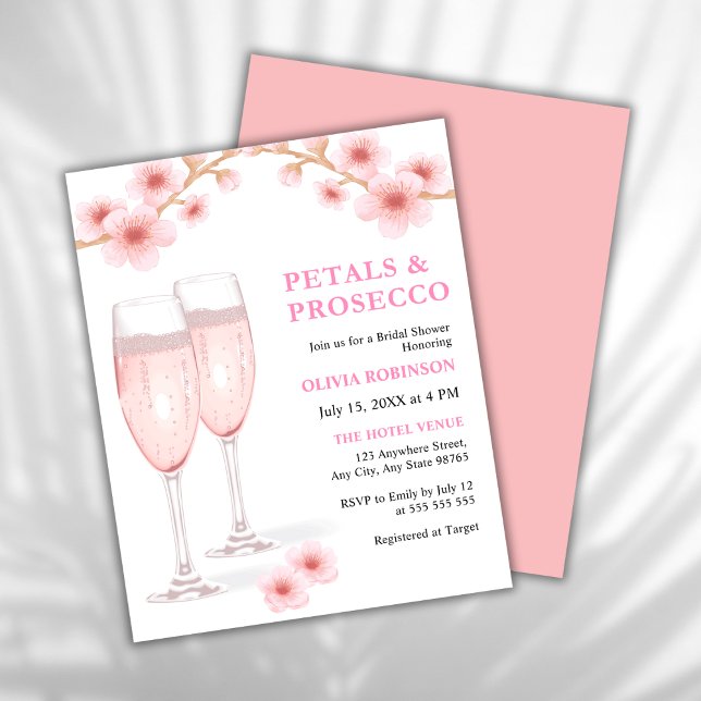Convite para Chás de panela Pink de Orçamento e Pr (Petals and Prosecco Blush Pink Watercolor Floral Bridal Shower Invitation )