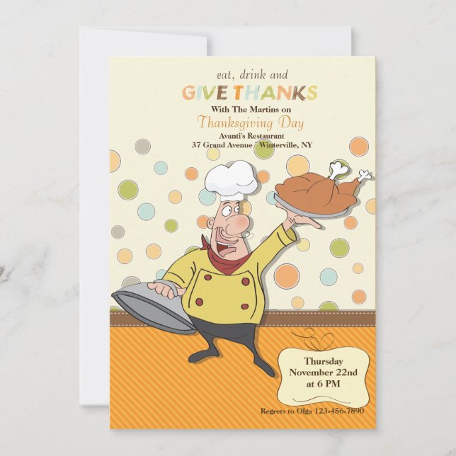 Convite para Chef do Jantar de Ação de Graças (Frente)