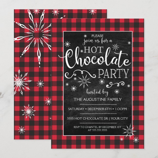 Convite para Chocolate Quente de Flocos de Neve e  (Frente/Verso)