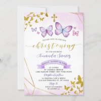 Convite para Christening de Floral e Borboleta Rox