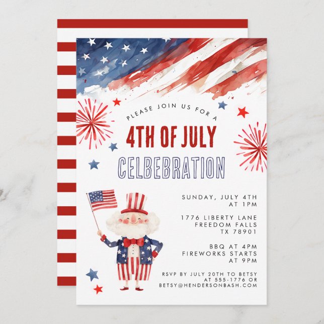 Convite para Churrasco de 4 de Julho com Fogos de  (Frente/Verso)