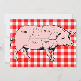 Convite Para CHURRASCO Gingham Nom Pig