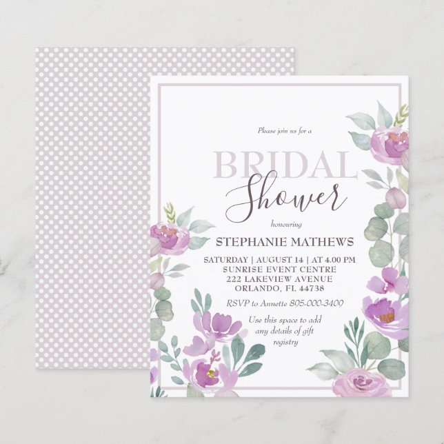 Convite para CHUVA DE PRESENTES NUPCIAL em aquarel (Frente/Verso)