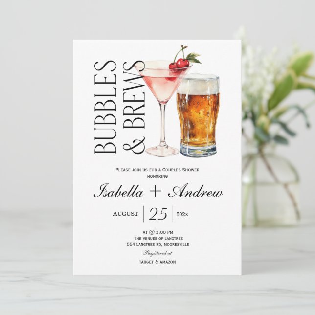 Convite para Chuveiro de Engajamento de Bolhas e C (Em pé/Frente)