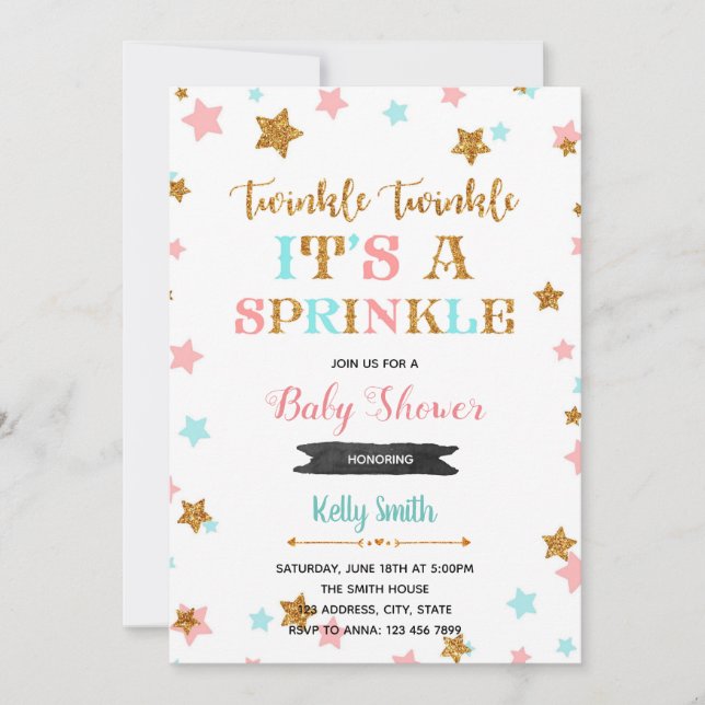 Convite para chuveiro de purpurina Twinkle Twinkle (Frente)