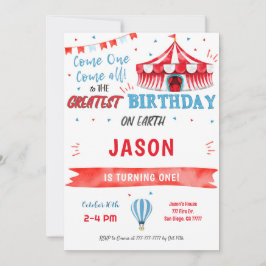 Convite para Circo Azul e Vermelho Cor da Água