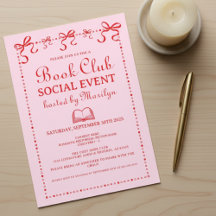 Convite para Clube do Livro Rosa Coquette Desenhad