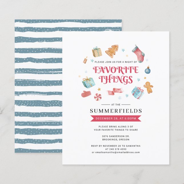 Convite para Coisas Favoritas do Feriado de Natal (Frente/Verso)