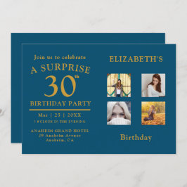 Convite para Colagem de Fotos Dourada Azul festa d