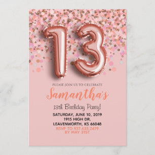 Convite para Confetti de Rosa de Aniversário de 1