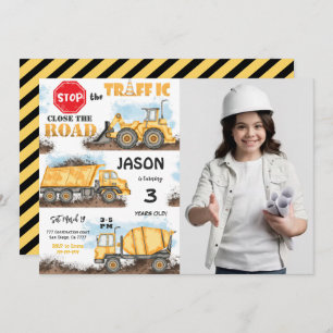 Convite para Construção Amarelo e Preto com Foto