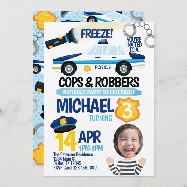 Convite para Convite de aniversário de policiais e (Frente/Verso)