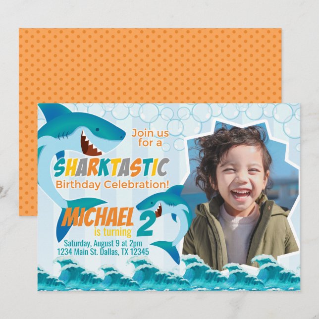 Convite para Convite de aniversário de tubarão (Frente/Verso)