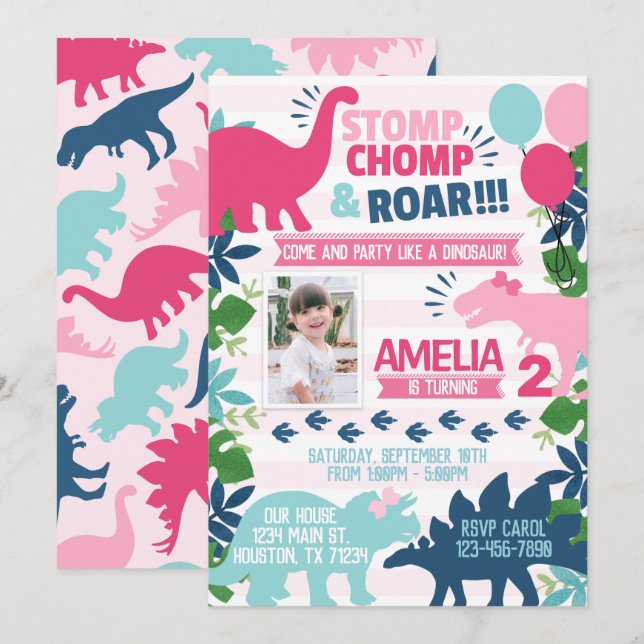 Convite para Convite de aniversário Dinossauro (Frente/Verso)