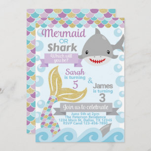 Convite para Convite de aniversário Mermaid Shark