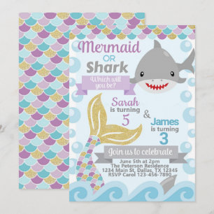Convite para Convite de aniversário Mermaid Shark