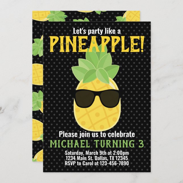 Convite para Convite de aniversário Pineapple (Frente/Verso)