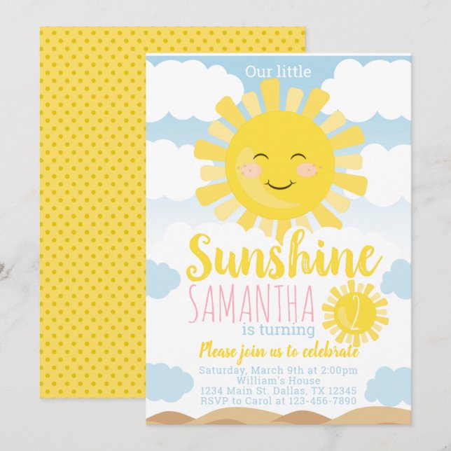 Convite para Convite de aniversário Sunshine (Frente/Verso)