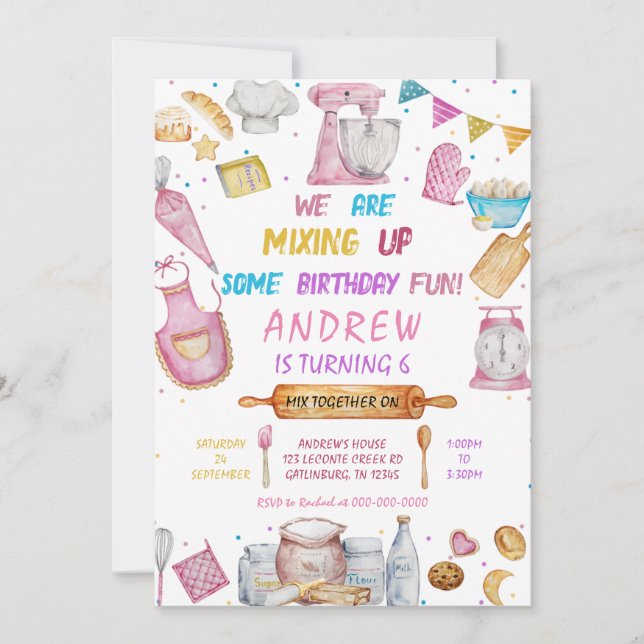 Convite para Cozinhar de Festa de aniversário (Frente)