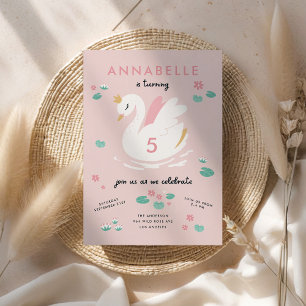 convite para crianças do cisne, elegante, cor-de-r